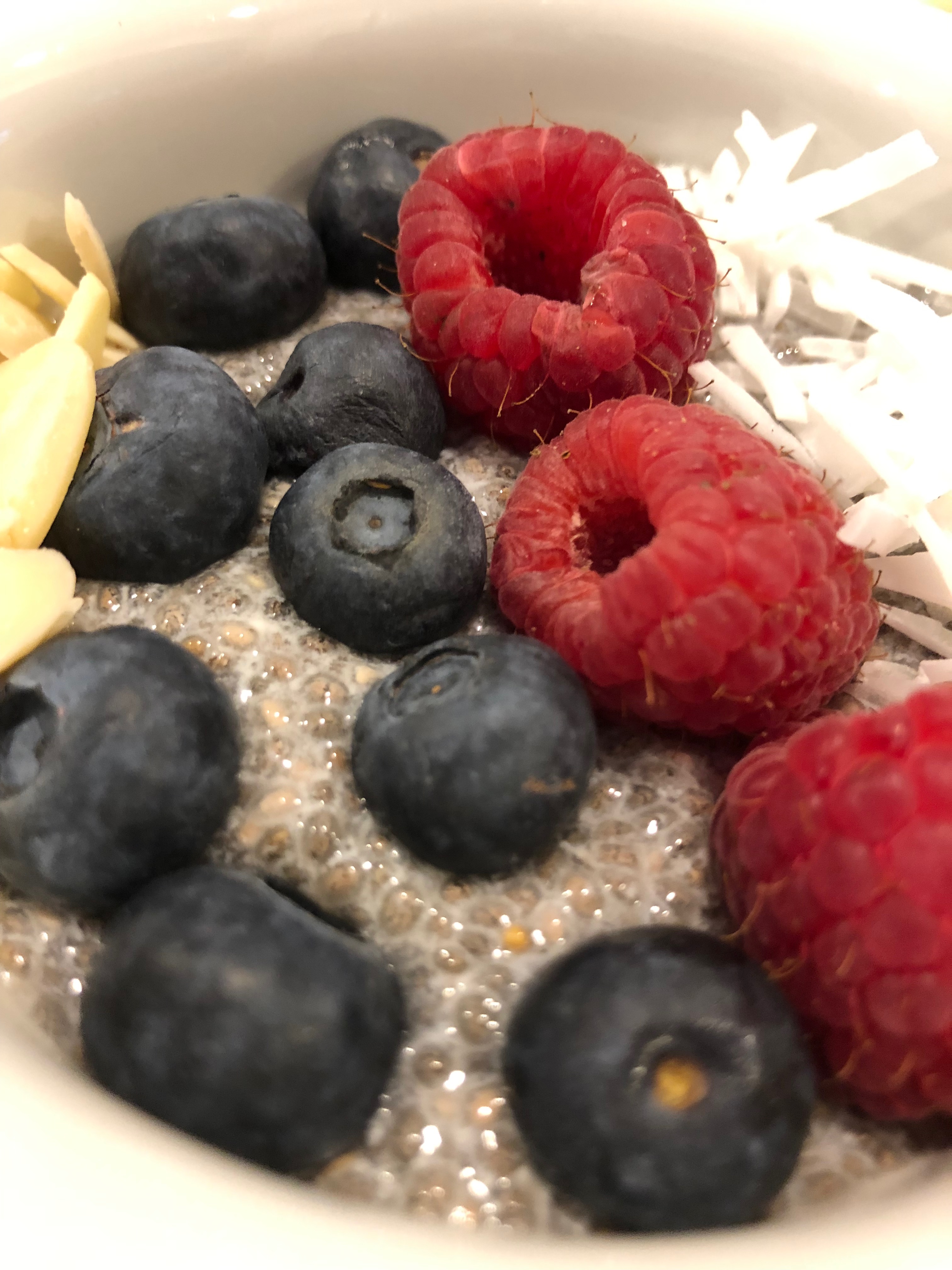 chia seed pudding with berries close up