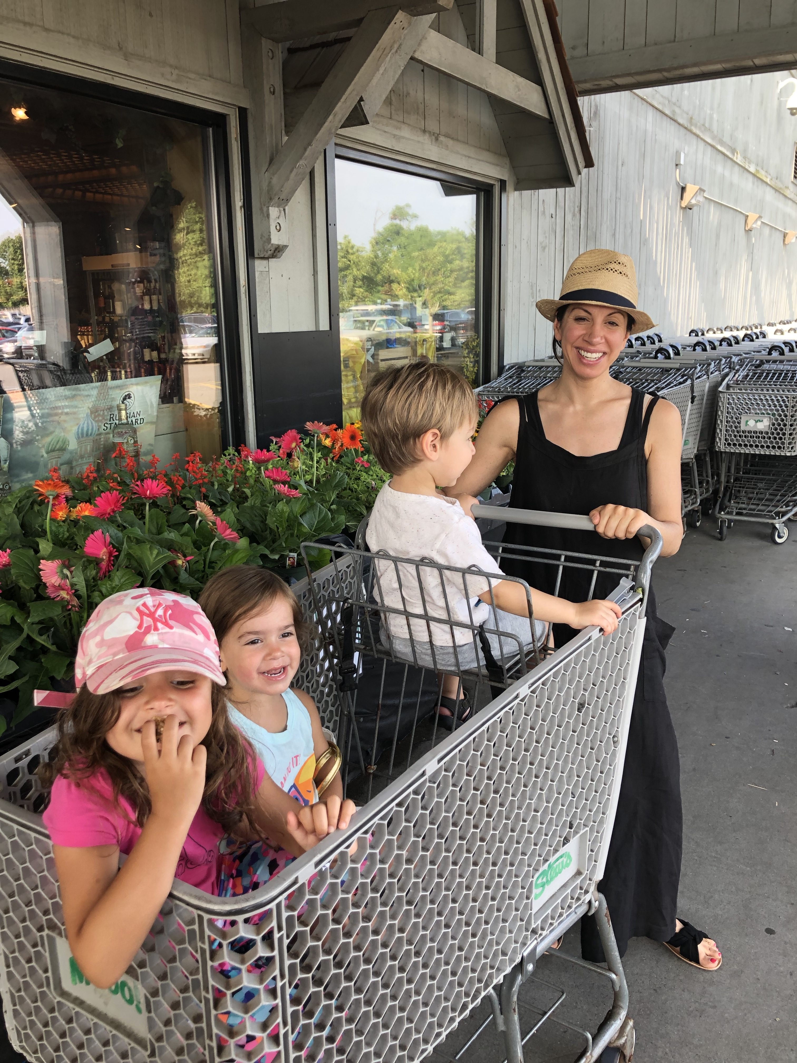mom with kids in shopping cart