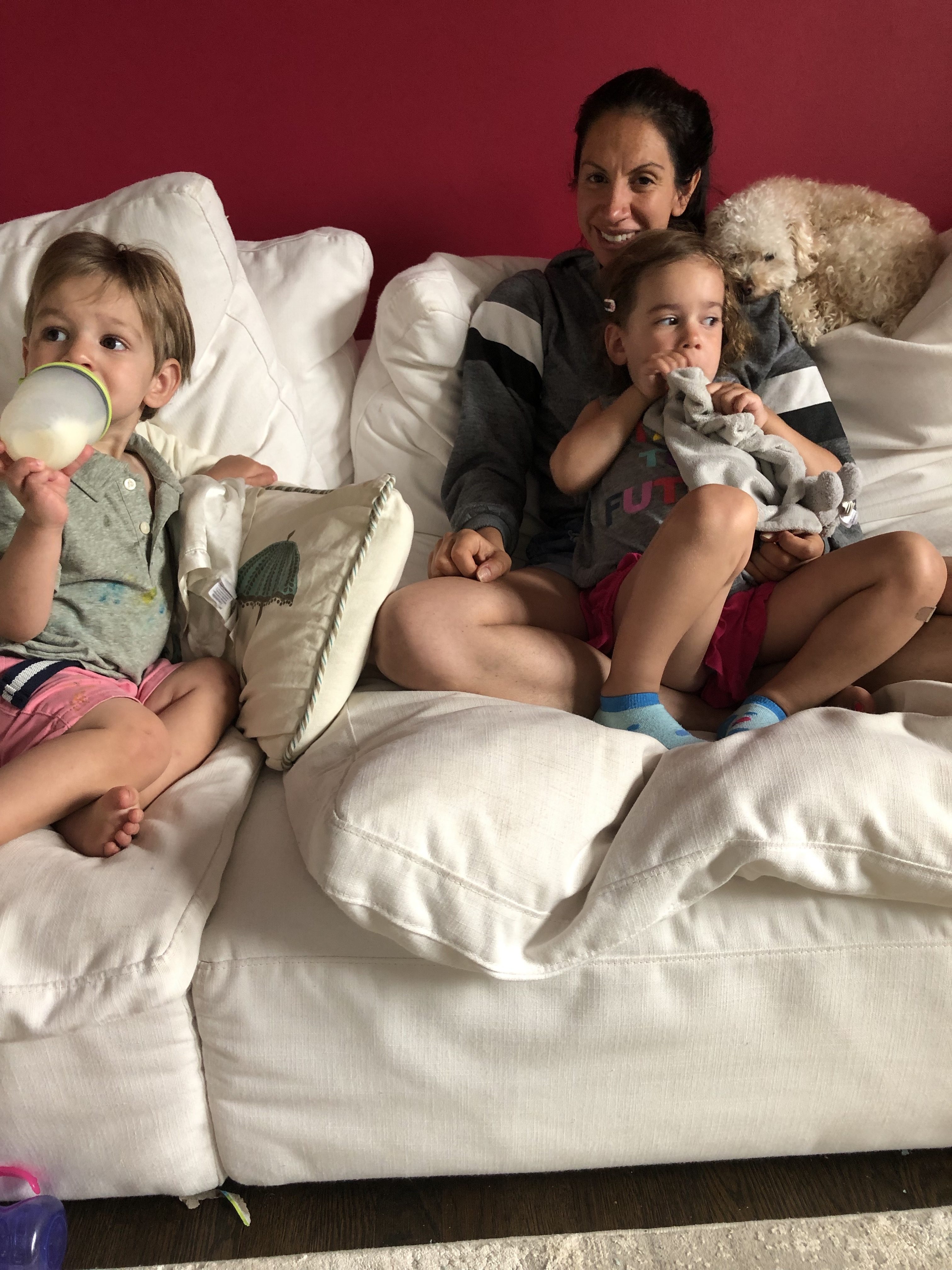 Mama with children on couch