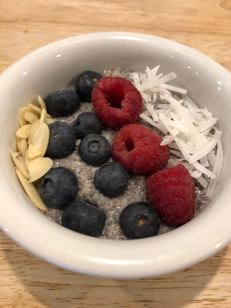 chia seed pudding with berries and nuts