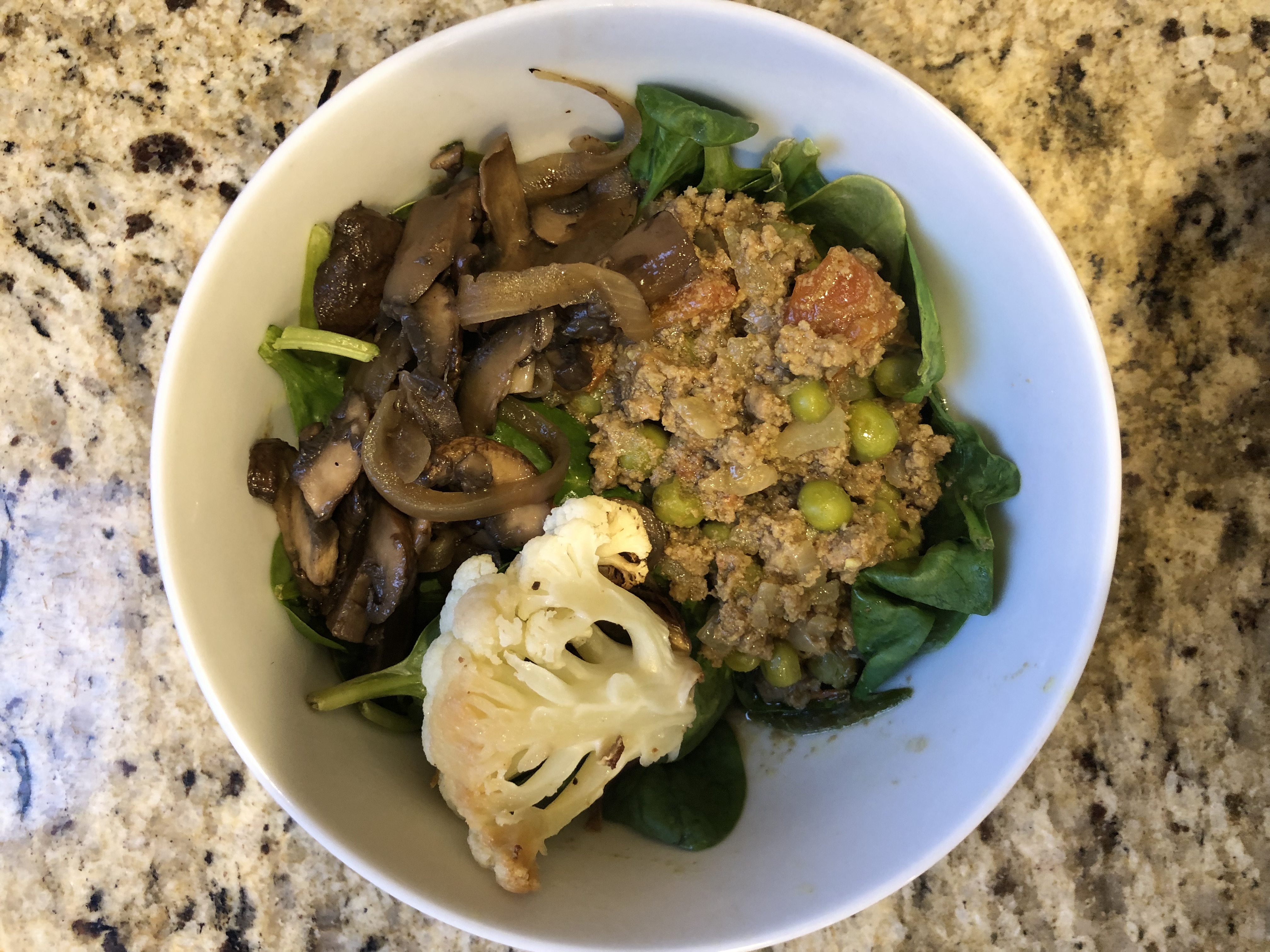 keema with spinach, mushrooms and cauliflower